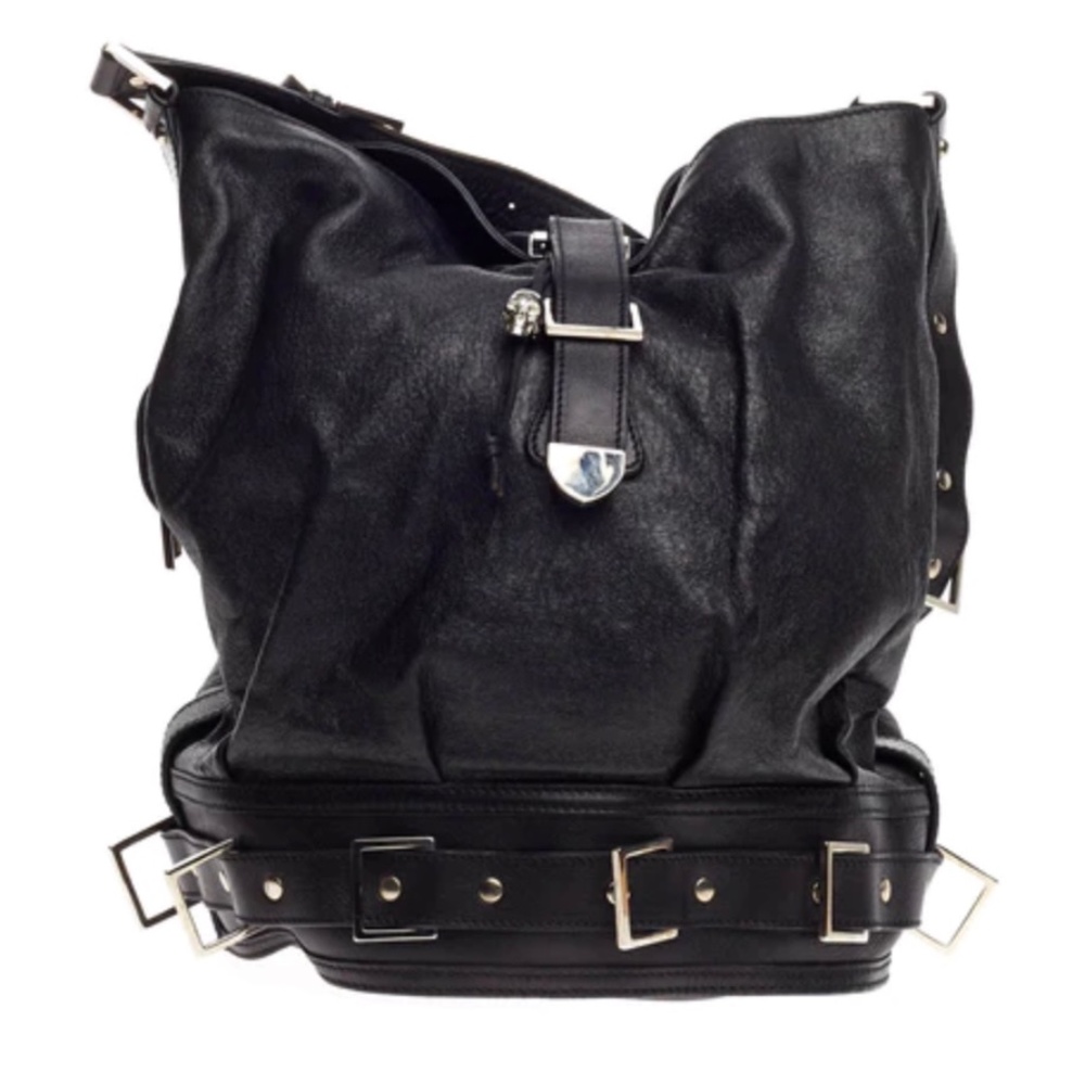 Alexander McQueen Belted Bucket bag leather. Chrome hardware. Authentic.
